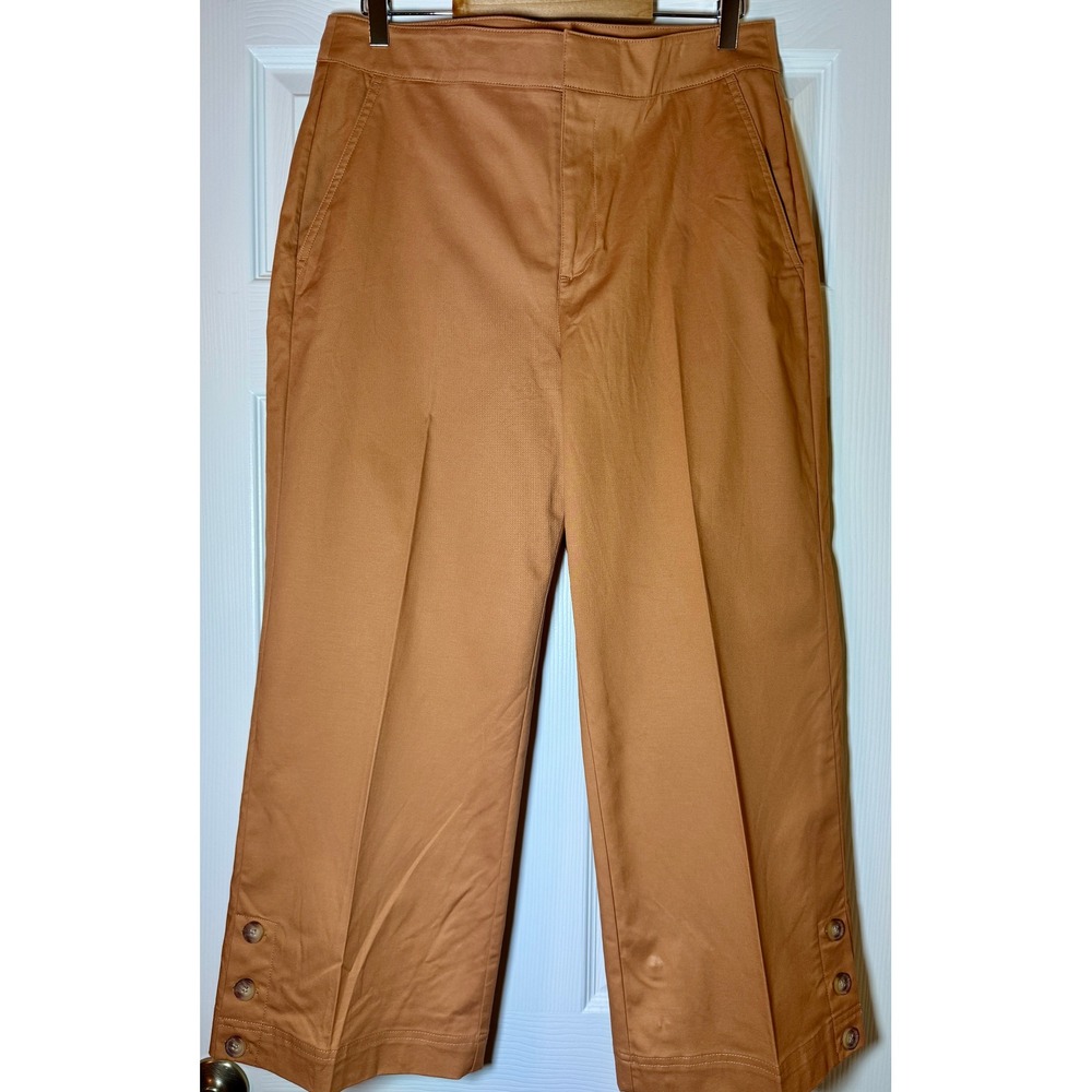 Loft Outlet Ankle Pant Rust Orange Size 10 Button Hem Detail Wide Leg Trousers